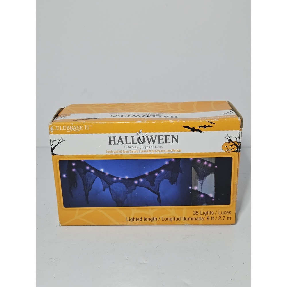 Celebrate It Halloween Purple Lighted Gauze Garland 35 Lights 9 ft Fabric New